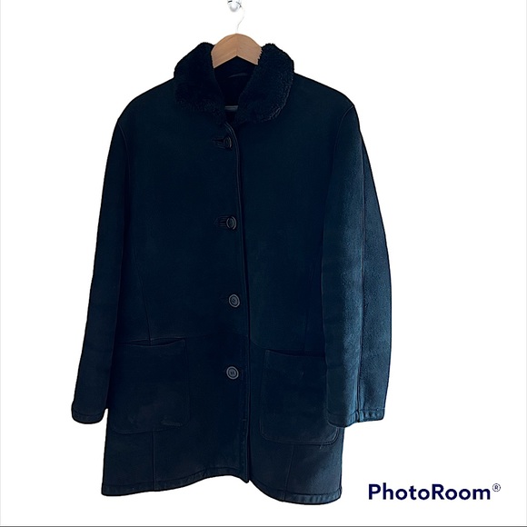 ▪️The Lamb Leather Company of Spain: SHEARLING & SUEDE women’s black coat▪️ - Picture 1 of 14
